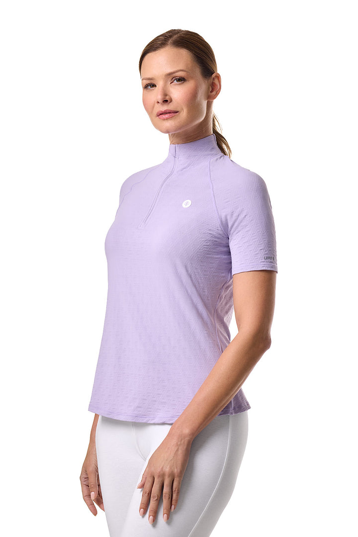 Women's Short Sleeve Golf Top with Mock Neck | Lavendula Diamond Jacquard position-3