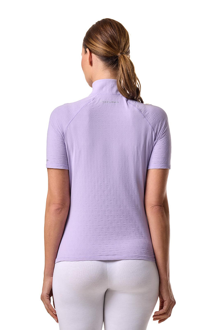 Women's Short Sleeve Golf Top with Mock Neck | Lavendula Diamond Jacquard position-4