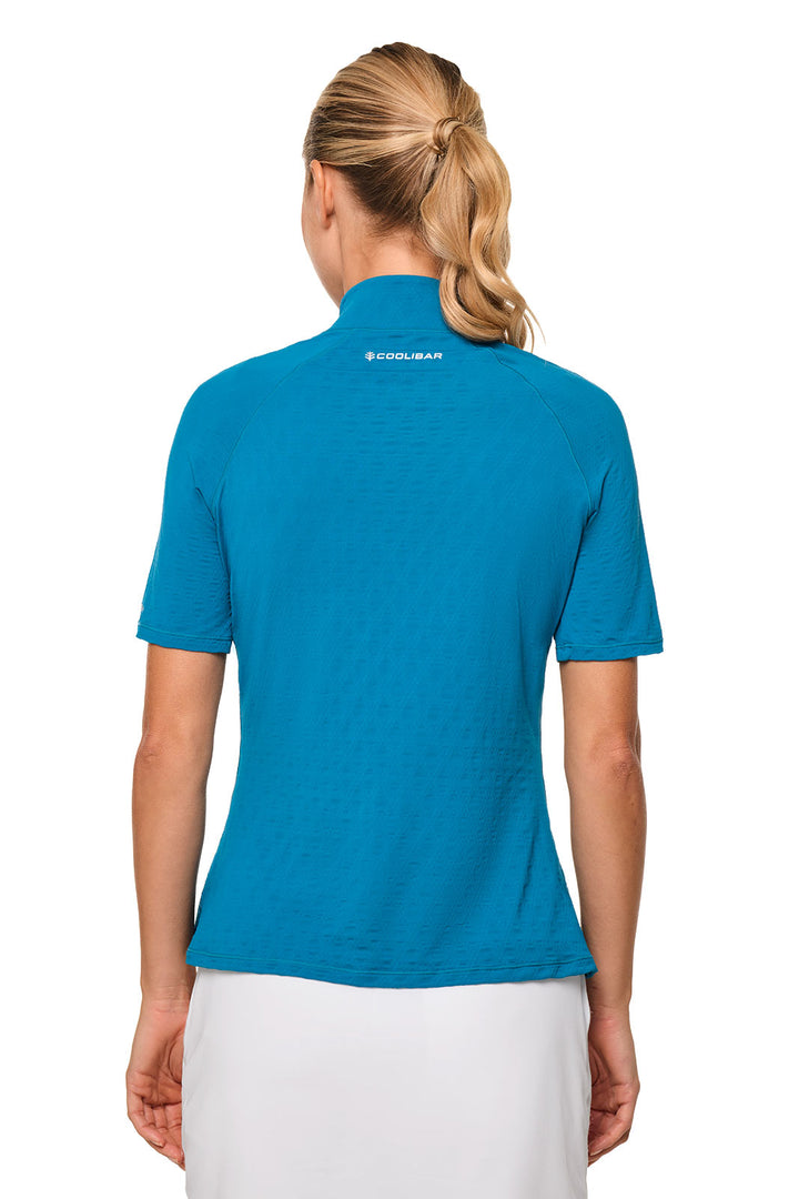 Women's Short Sleeve Golf Top with Mock Neck | Bluejay Diamond Jacquard position-4