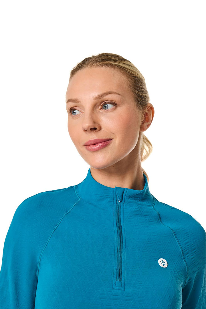 Women's Short Sleeve Golf Top with Mock Neck | Bluejay Diamond Jacquard position-5