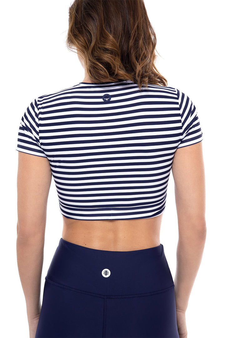 Women's Swim Crop Top | White/Navy Stripe position-5