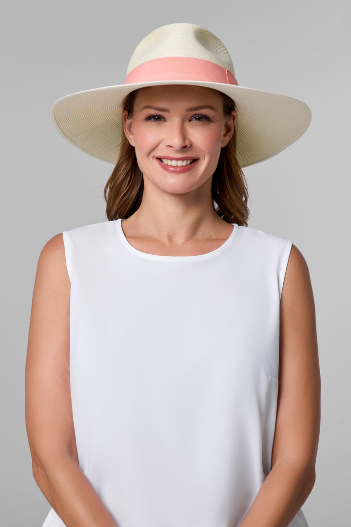 Women's Large Brim Fedora | Ivory/Flamingo Pink position-1