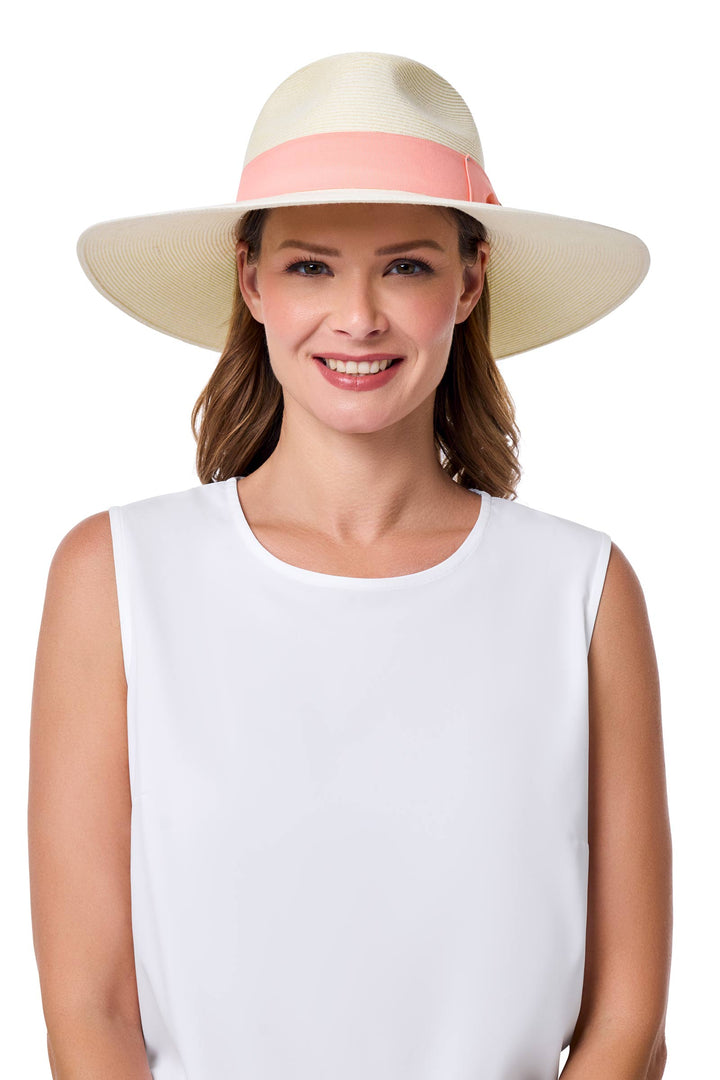 Women's Large Brim Fedora | Ivory/Flamingo Pink position-3
