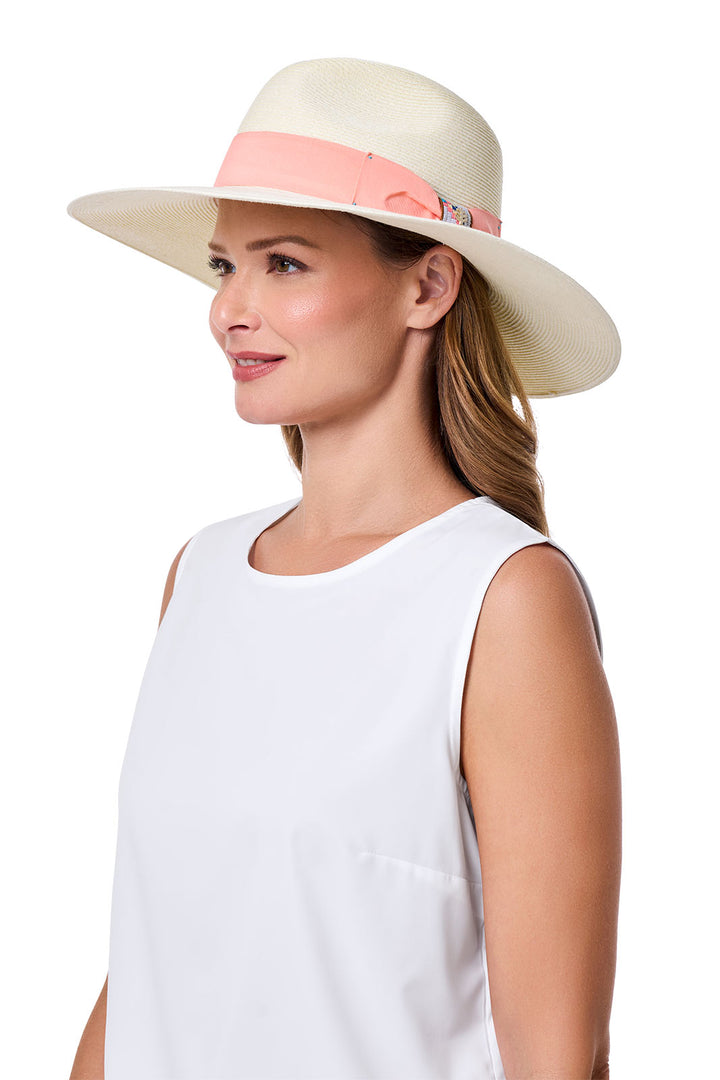 Women's Large Brim Fedora | Ivory/Flamingo Pink position-4