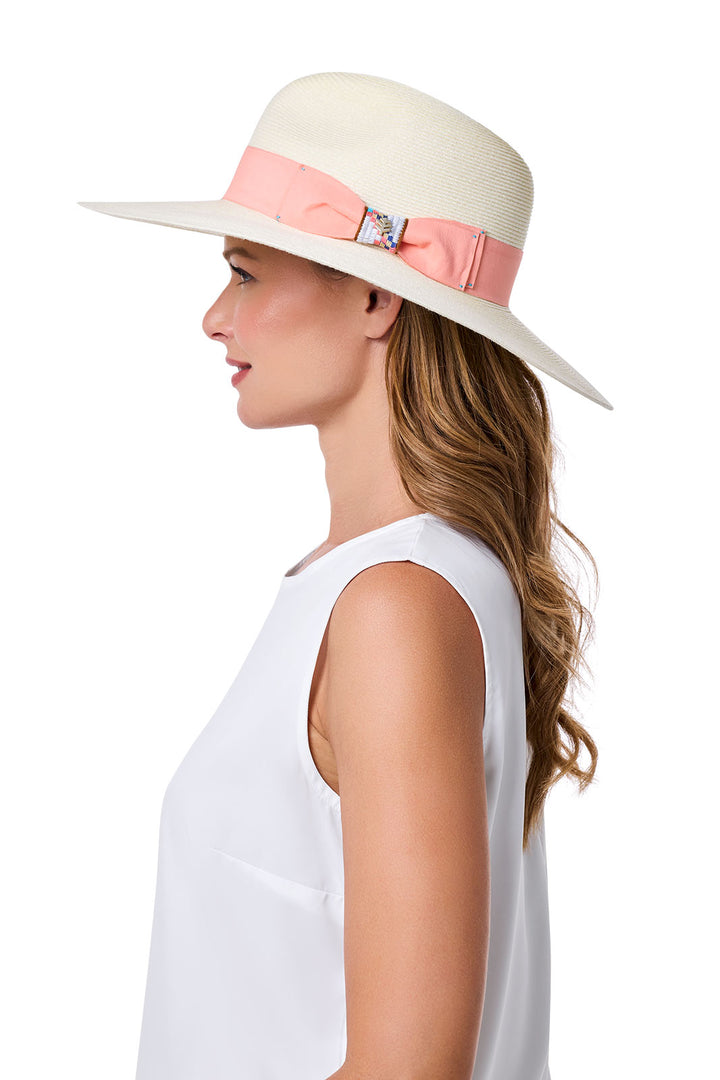 Women's Large Brim Fedora | Ivory/Flamingo Pink position-5