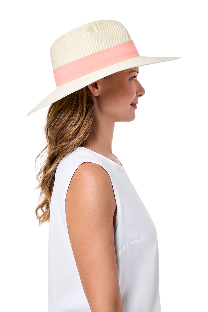 Women's Large Brim Fedora | Ivory/Flamingo Pink position-7