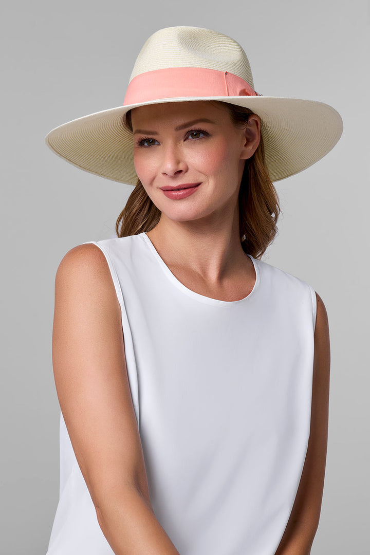 Women's Large Brim Fedora | Ivory/Flamingo Pink position-8