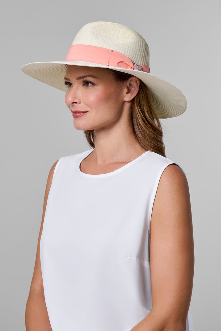 Women's Large Brim Fedora | Ivory/Flamingo Pink position-9