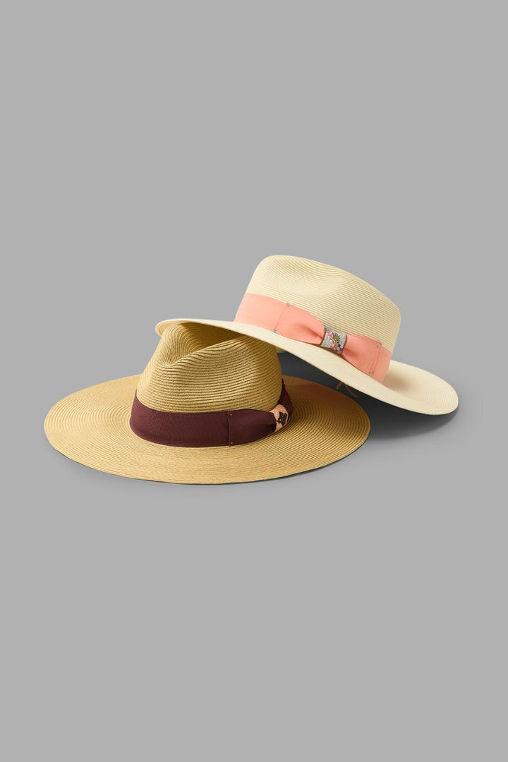 Women's Large Brim Fedora | Ivory/Flamingo Pink position-10