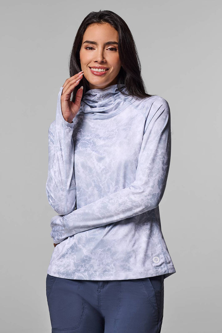 Women's Vented Sun Hoodie | Grey Water Print position-2