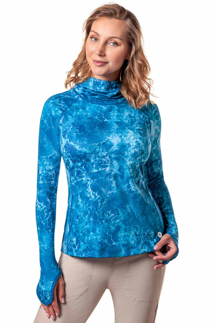 Women's Vented Sun Hoodie| Blue Water Print position-2
