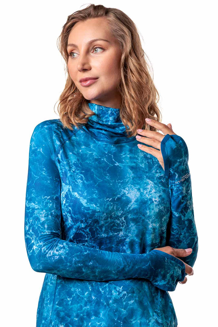 Women's Vented Sun Hoodie| Blue Water Print position-4