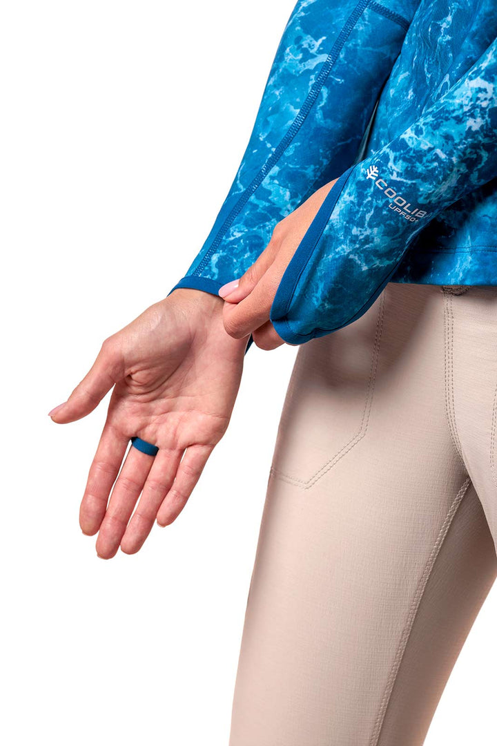 Women's Vented Sun Hoodie| Blue Water Print position-5