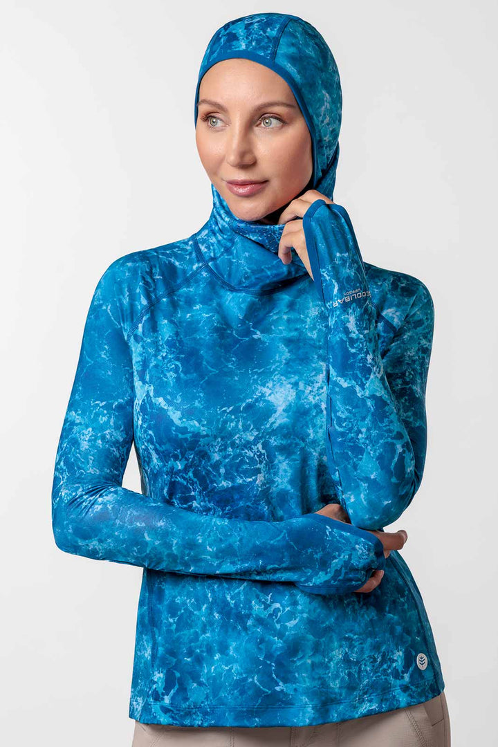 Women's Vented Sun Hoodie| Blue Water Print position-6