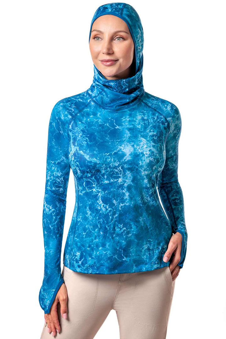 Women's Vented Sun Hoodie| Blue Water Print position-7