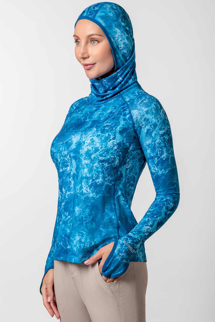 Women's Vented Sun Hoodie| Blue Water Print position-8