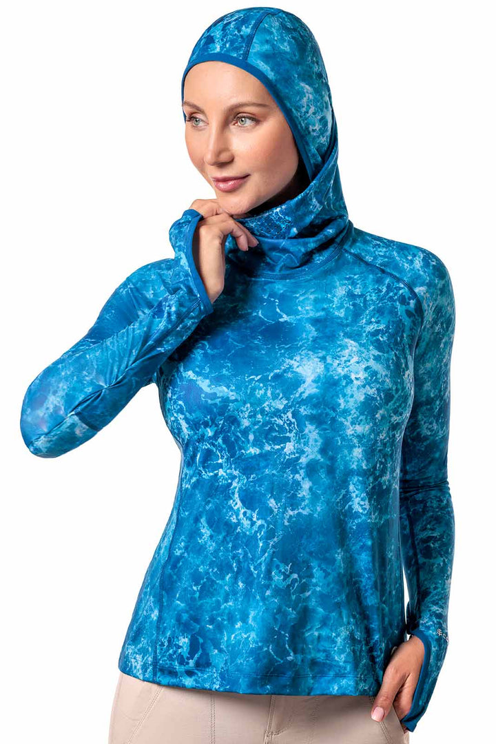 Women's Vented Sun Hoodie| Blue Water Print position-9