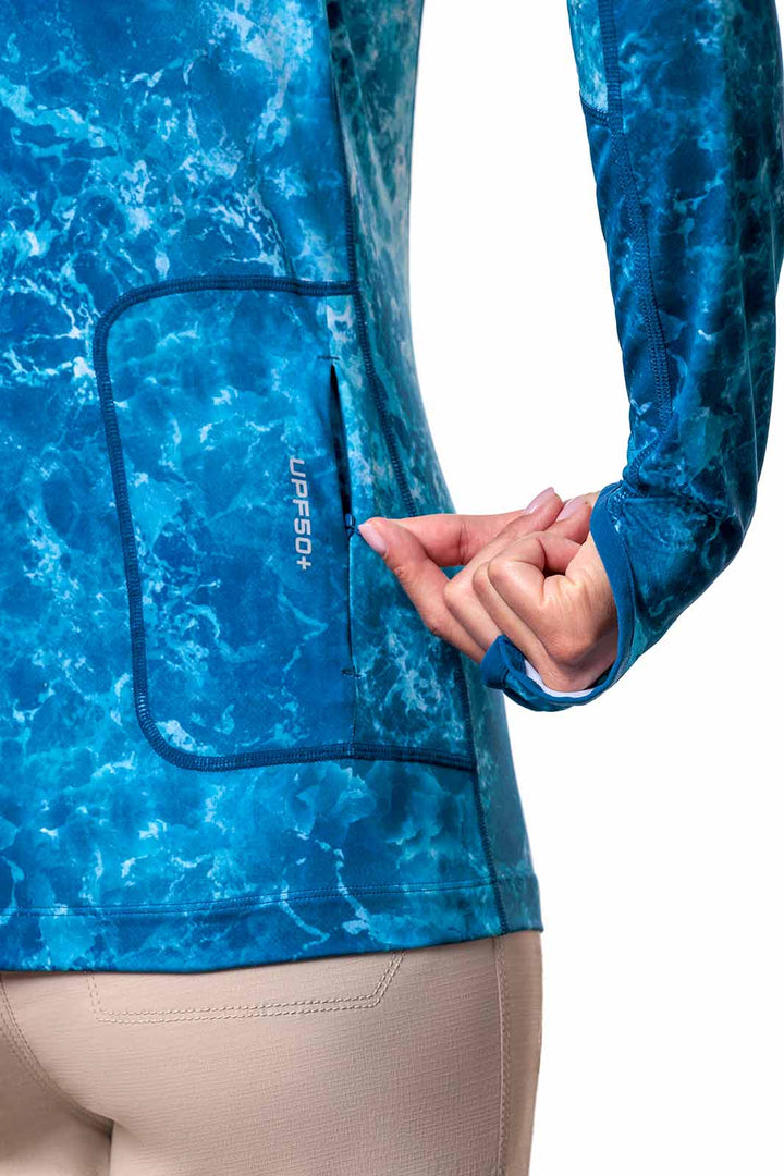 Women's Vented Sun Hoodie| Blue Water Print position-12