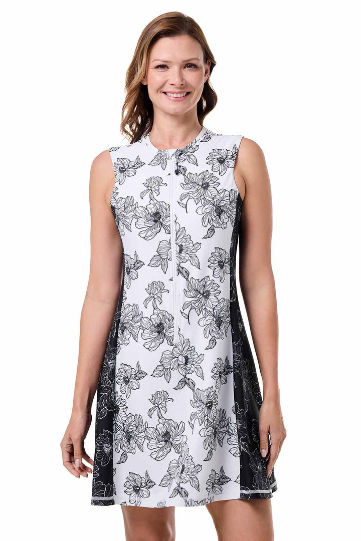 Sleeveless Swim Dress| White/Black Colorblock position-2