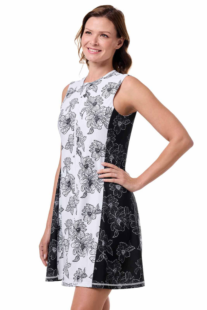 Sleeveless Swim Dress| White/Black Colorblock position-3