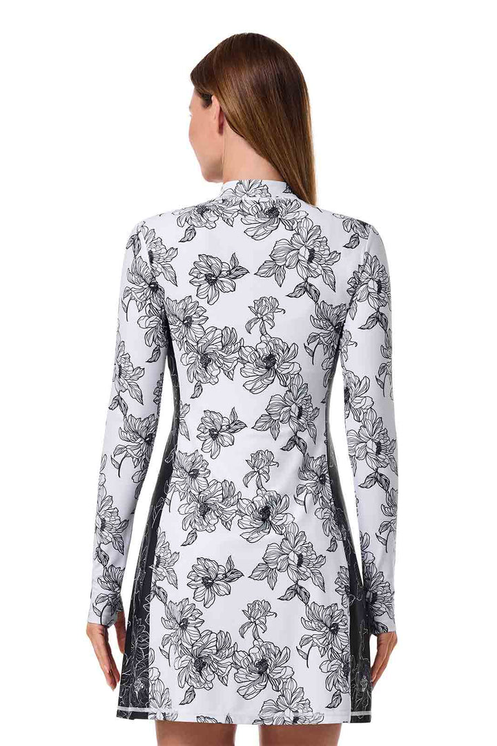 Swim Dress with Long Sleeves | White/Black Colorblock position-4