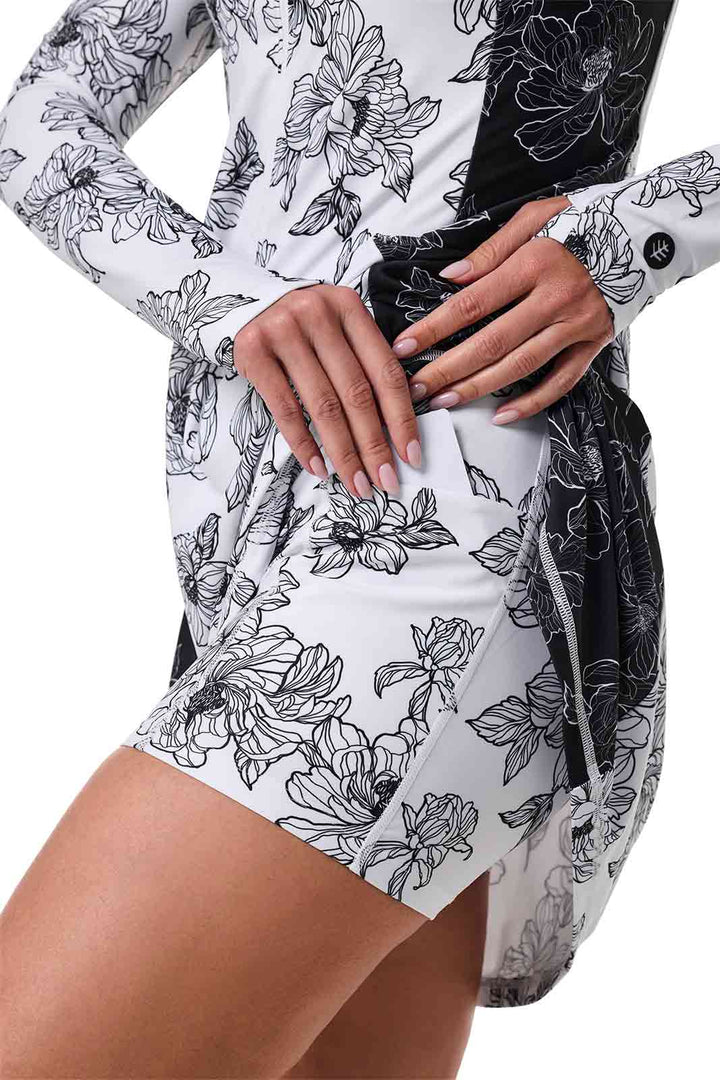 Swim Dress with Long Sleeves | White/Black Colorblock position-7