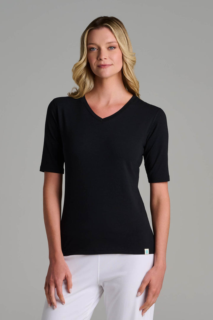 Women's Fitted V-Neck Short Sleeve T-Shirt | Black position-1