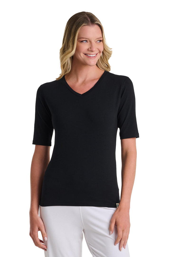 Women's Fitted V-Neck Short Sleeve T-Shirt | Black position-3