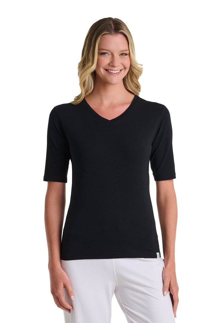 Women's Fitted V-Neck Short Sleeve T-Shirt | Black position-4