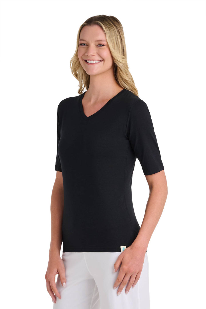 Women's Fitted V-Neck Short Sleeve T-Shirt | Black position-5