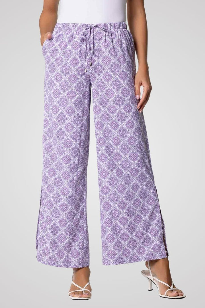 Women's Wide Leg Pants with Side Slits | Lavendula Diamond Mandala position-1