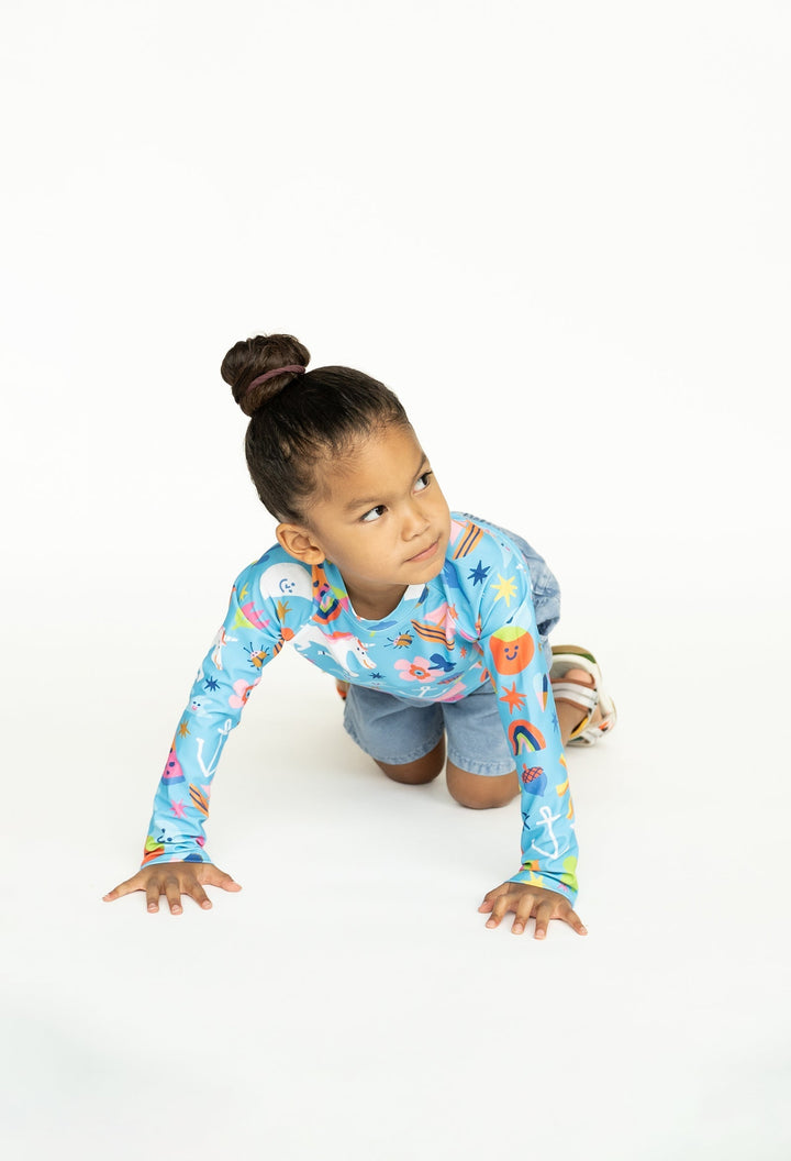 Kids' Long Sleeve Rash Guard | Rainbows & Unicorns position-4