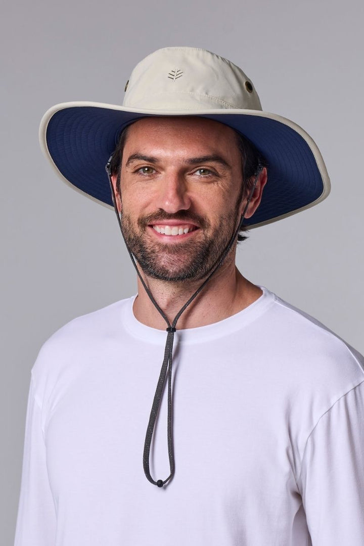 Wide Brim Golf Hat | Stone/Navy position-6