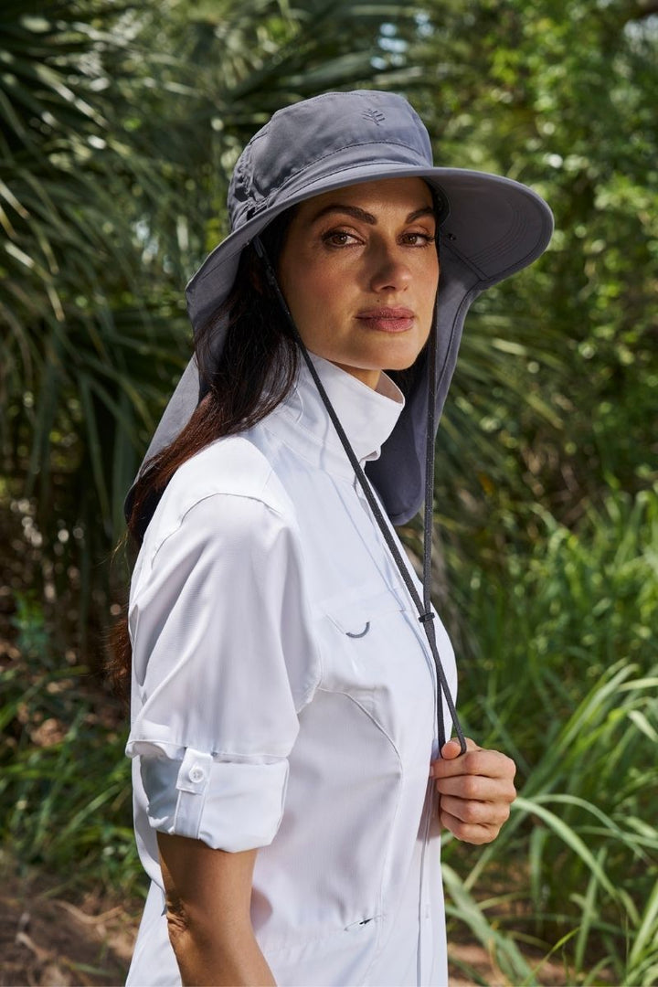 Sun Hat with Neck Drape & Clip-On Face Mask | Carbon position-12